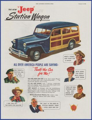 Vintage 1946 Jeep Station Wagon Automobile Willys - Overland Ephemera 40s Print Ad