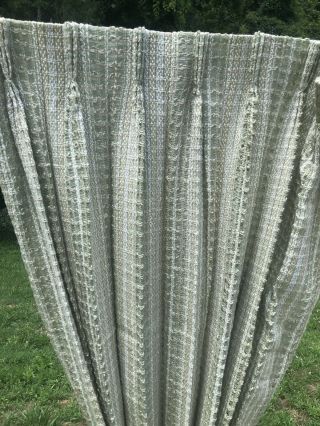 Pair Vintage Mid Century Pinch Pleat Drapes,  Curtains - 27x56 Cream/green Colors