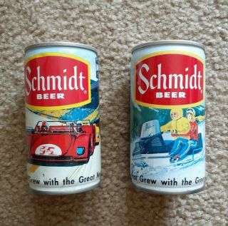 Schmidt Beer Cans Vintage Snowmobile Race Car Steel Bottom Opened