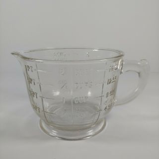 Vintage Clear Glass Footed 2 Cup Measuring & Mixing Pitcher Has Chipped Spout