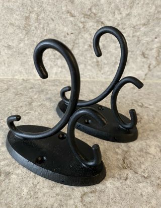 Vintage Pottery Barn Wall Hooks Black Wrought Iron Set Of 2 With Screws