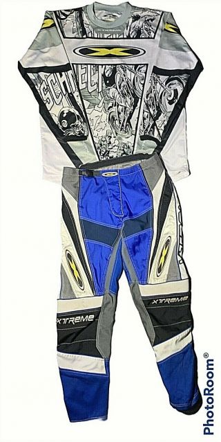 Xtreme Mx Motocross Jersey And Pants Set Grey & Blue Jersey Sz Lg Pants Sz 34