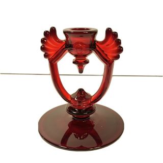 Elegant Vintage Deep Ruby Red Glass Candlestick Holder Martinsville Moondrops