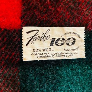 Vtg Blanket Faribo 100 wool Orlon Plaid Yellow Red Green Fringe USA throw 2