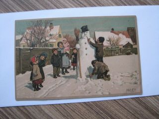 Vintage Antique Snowman Postcard Meissner & Buch Series 1480 -