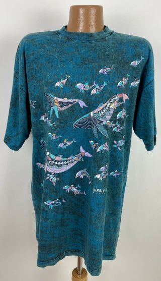 Vintage 90s Whale Dance Australia T - Shirt Xl Baggy Blue Tie - Dye Dolphin Turtle