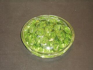 Vintage Green Uranium Glass 16 Hole Flower Frog 4 " Diameter