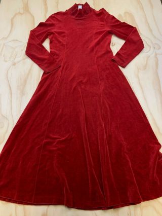 Vtg Lands End Women Size Small Red Velvet Type Long Sleeve Dress Euc Made Usa