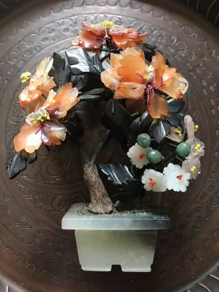 Vintage Chinese Jade Bonsai Tree With Chipped Corner About 7 By 5.  5
