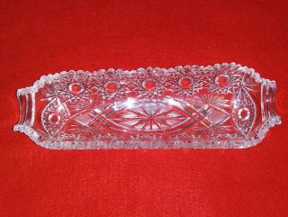 Corn On The Cob Serving Dish Vintage Pressed & Cut Glass Crystal 8 - 1/2 " Long