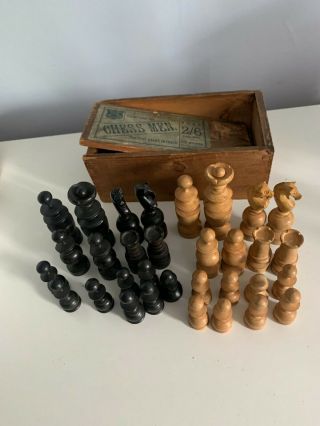 Vintage Chess Set In Wooden Box