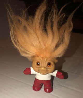 Vintage Dam Eskimo Troll Orange Hair Red White Painted 1960s Toy Doll
