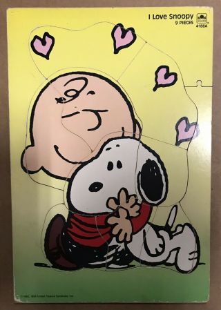 Vintage I Love Snoopy Wooden Puzzle - Peanuts Charlie Brown 1958