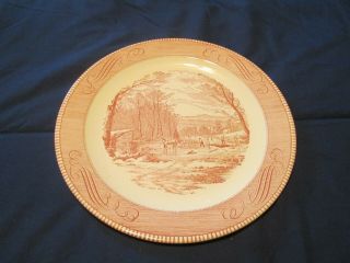 Vintage Red & White Currier & Ives 12 " Round Platter Or Chop Plate