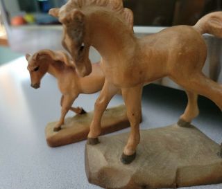 2 Vintage Oberammergau Germany Hand Carved Wood Horse Figures