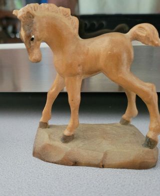 2 Vintage Oberammergau Germany Hand Carved Wood Horse Figures 3