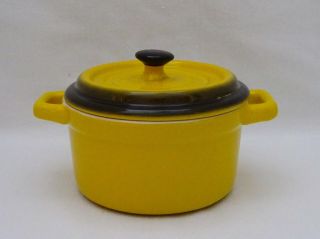 Vintage Yellow Gold Stoneware Individual Covered Round Casserole Dish