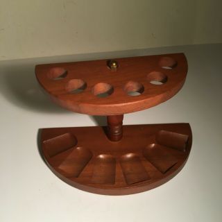 Vintage Wood 6 Tobacco Smoking Pipe Holder Stand Half Moon Rounded Rack