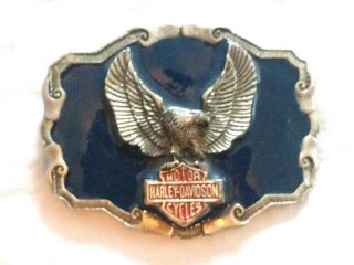 Vintage Harley Davidson Motorcycle Blue Belt Buckle 1110 American Eagle