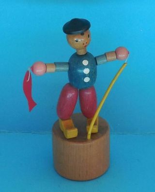 Vintage Italian Fisherman Fish Push Puppet Press Up Button Wakouwa Novelty Toy