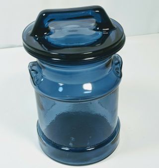 Vintage Blue Canister Milk Jug Style Jar With Lid Cookie Jar