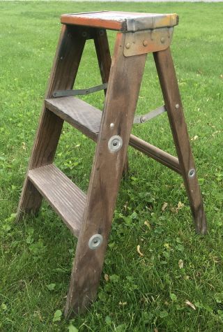 Vintage Wood 2 - Foot Step Ladder Primitive Rustic Farmhouse 24”