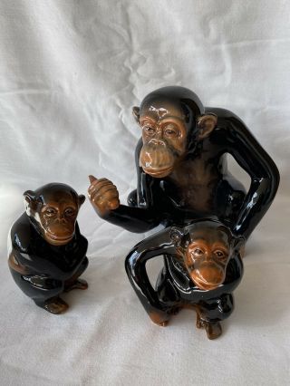 Vintage Sylvac Chimp Family / 3 X Chimpanzees -