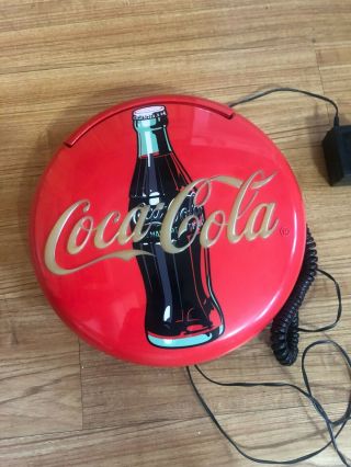 Vintage Coca Cola 12 " Round Lighted Red Button Telephone Wall/table Top Phone Ex