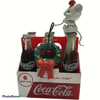 Coca Cola Christmas Ornament Soda Pop Mouse 6 Pack Bottles Vintage