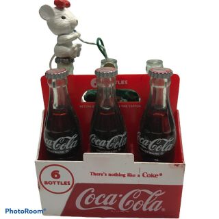 Coca Cola Christmas Ornament Soda pop Mouse 6 pack Bottles Vintage 3