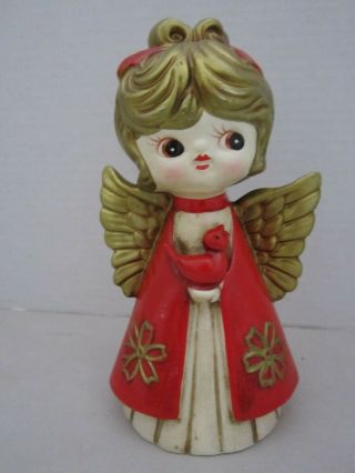 Vintage Holt Howard Christmas Angel Figurine Paper Mache Red Cardinal - 8 " H
