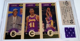 1996 Collector’s Choice Kobe Bryant Rookie Rc Game Worn Jersey 3/500 Bccg 10 L1