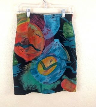 Vtg Skirt Sz 6 Colorful Rayon Made In Usa Art To Wear Dorothy Schoelen Platinum