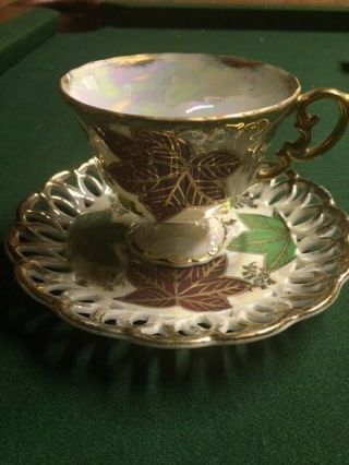 Vintage Hand Painted Fan Crest Cup & Saucer 2650 Japan Lusterware Fine China
