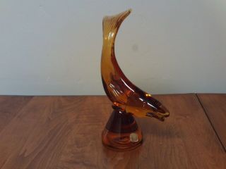 Vintage Viking Glass Amber Glass Fish Figurine Tag