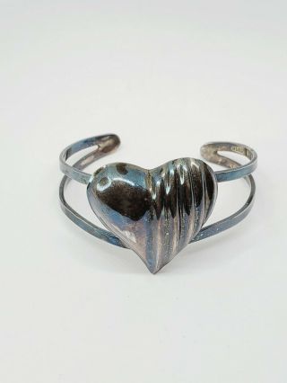 Vintage Taxco Mexico 925 Sterling Silver 22gr Puffy Heart Cuff Bracelet 6.  5 "