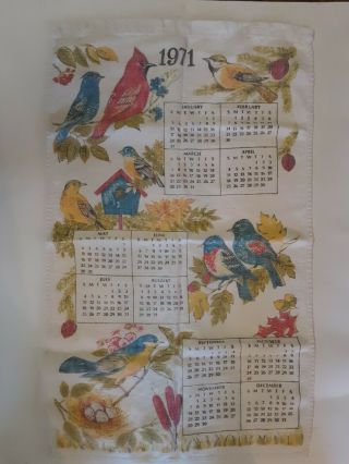 Vintage Linen 1971 Calender Dish Towel - Birds