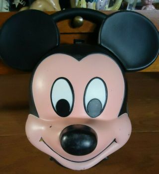 Vtg Walt Disney Mickey Mouse Lunch Box Aladdin No Thermos Plastic Mickey Head 9 "