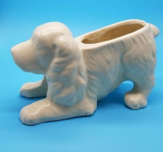 Vintage Mccoy Usa Cocker Spaniel Ivory Planter 8 " Long Crouching Puppy Dog