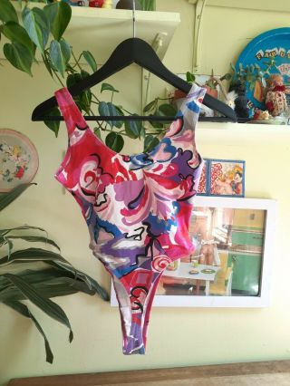 Vtg 80s Marika Jazzercise Aerobic Thong Leotard High Cut Bodysuit Sz M Floral