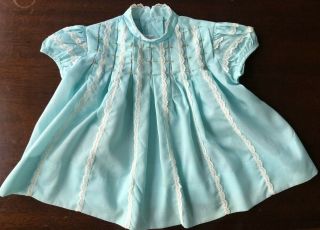 Vintage Polly Flinders Hand Smocked Baby Toddler Dress 12 Months Blue Pink Lace