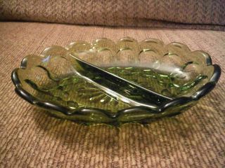 Vintage Green Glass Divided Relish Dish Tray 7 "