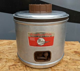 Vintage Poloron Featherlite Aluminum Water Cooler Jug Silver Brown Spigot