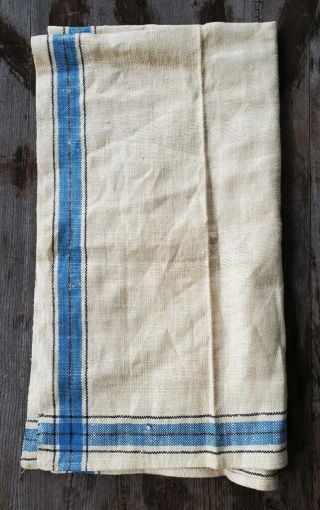 Vintage Stevens Linen Kitchen Towel Blue And Black Stripes