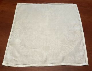 Vintage Large White Linen Damask Tablecloth 65” X 80” & 12 Napkins 20” X 20”