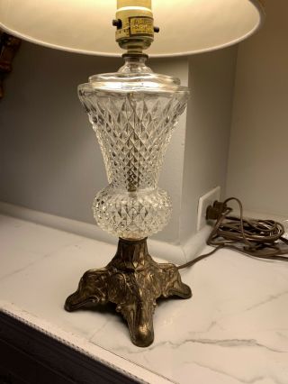 Vintage Small Glass And Brass Lamps PAIR 18” Tall 3