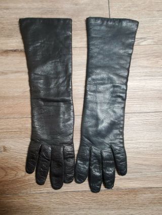 Ladies Vintage Long Leather Gloves By Made In Italy Size 7.  5 Black