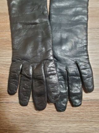 Ladies Vintage Long Leather Gloves By Made In Italy Size 7.  5 Black 2