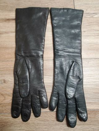 Ladies Vintage Long Leather Gloves By Made In Italy Size 7.  5 Black 3