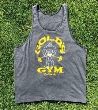 Vtg 80s Paper Thin Black Golds Gym California Bodybuilding Tank Top T Shirt L